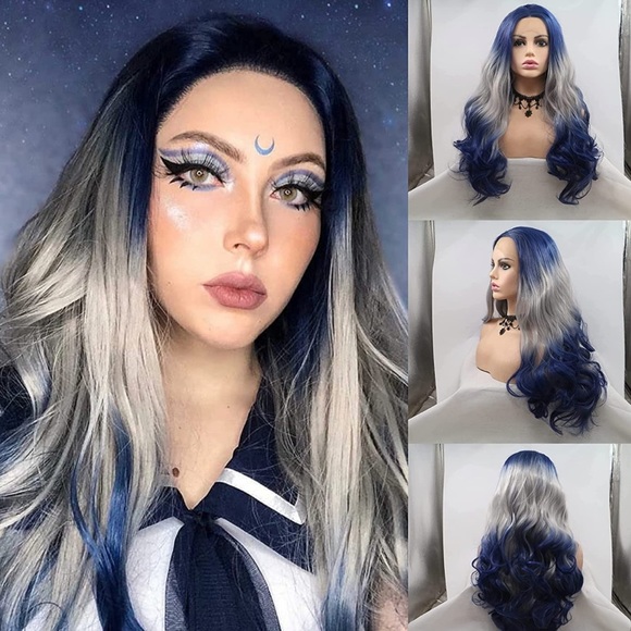 💫 24” BLUE GREY OMBRE BODY WAVY LACE FRONT WIG *NEW*